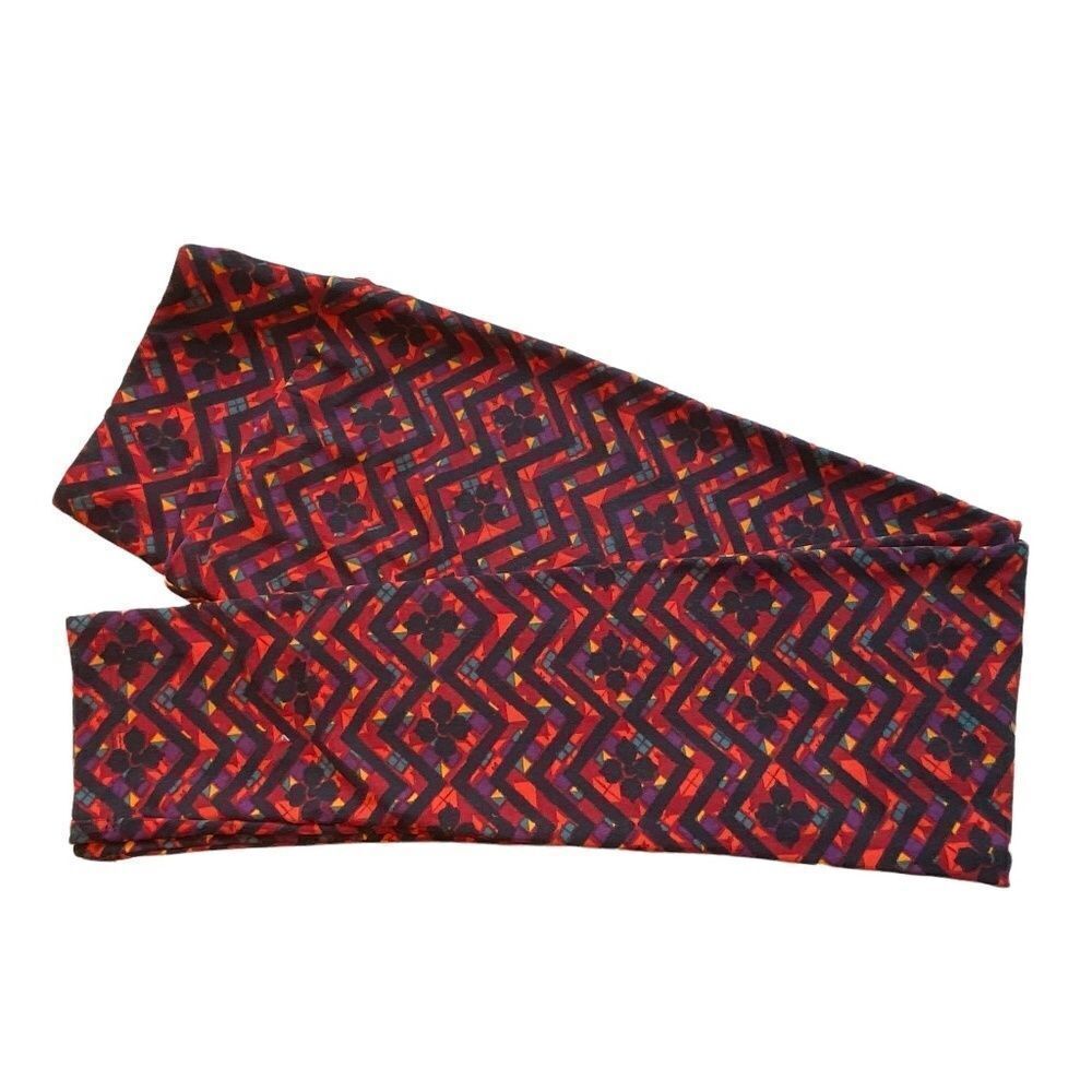 0233 LuLaRoe Size OS Leggings Red and Black Zigzag Abstract Geometric Print